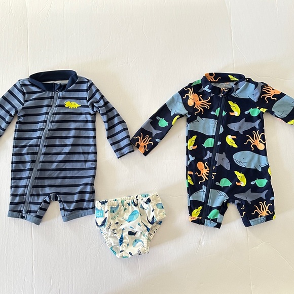 Simple Joys by Carter's 2-Pack Rashguards + Charlie Banana Swim Diaper 6-9 M - Picture 3 of 15